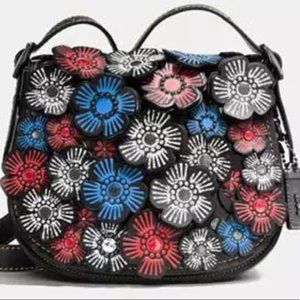 Coach Tea Rose appliqué saddle bag